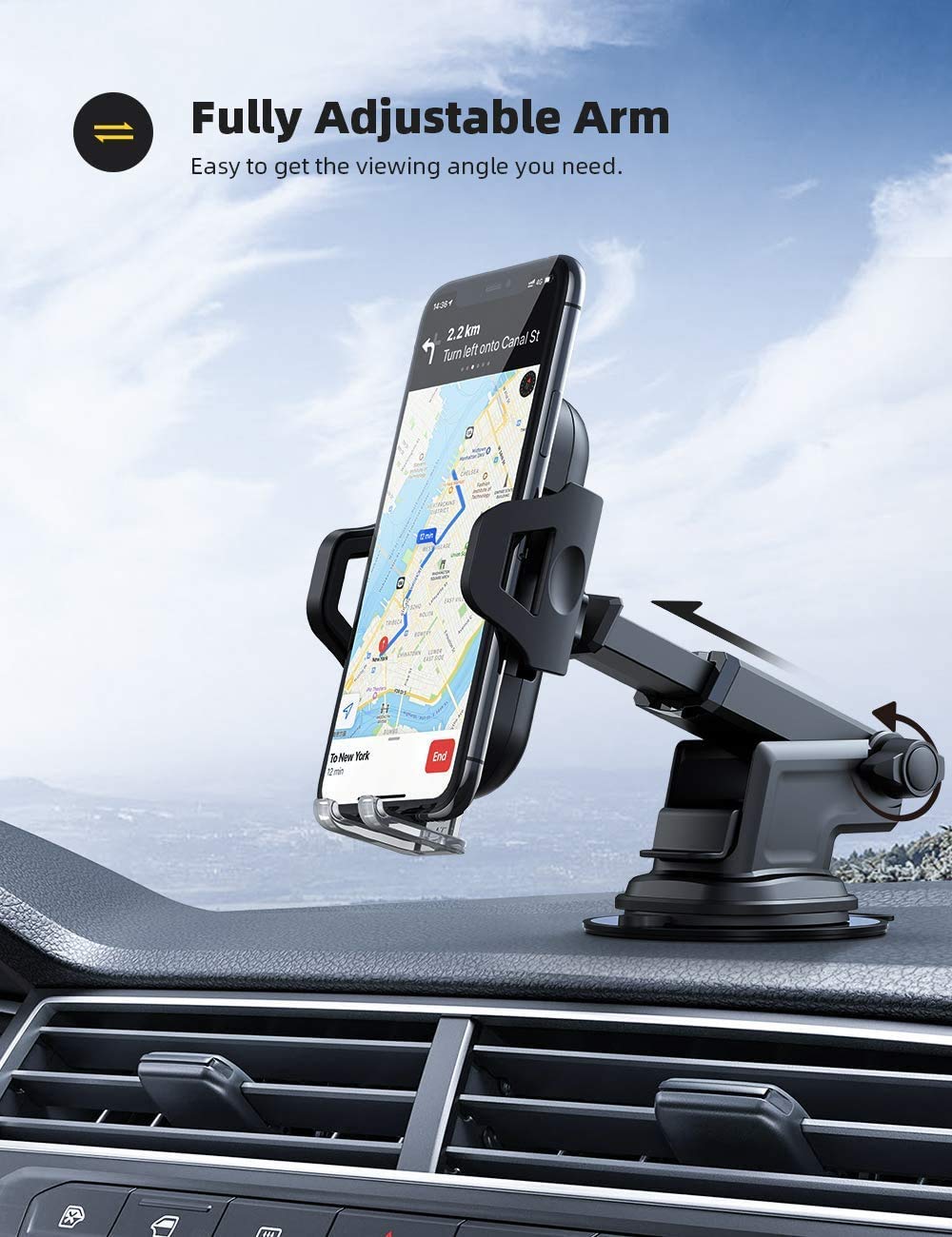 EYUVAA Universal Long Arm Car Mobile Phone Holder for Dashboard & Windshield Vent 360 Degree Rotation Car Mobile Stand
