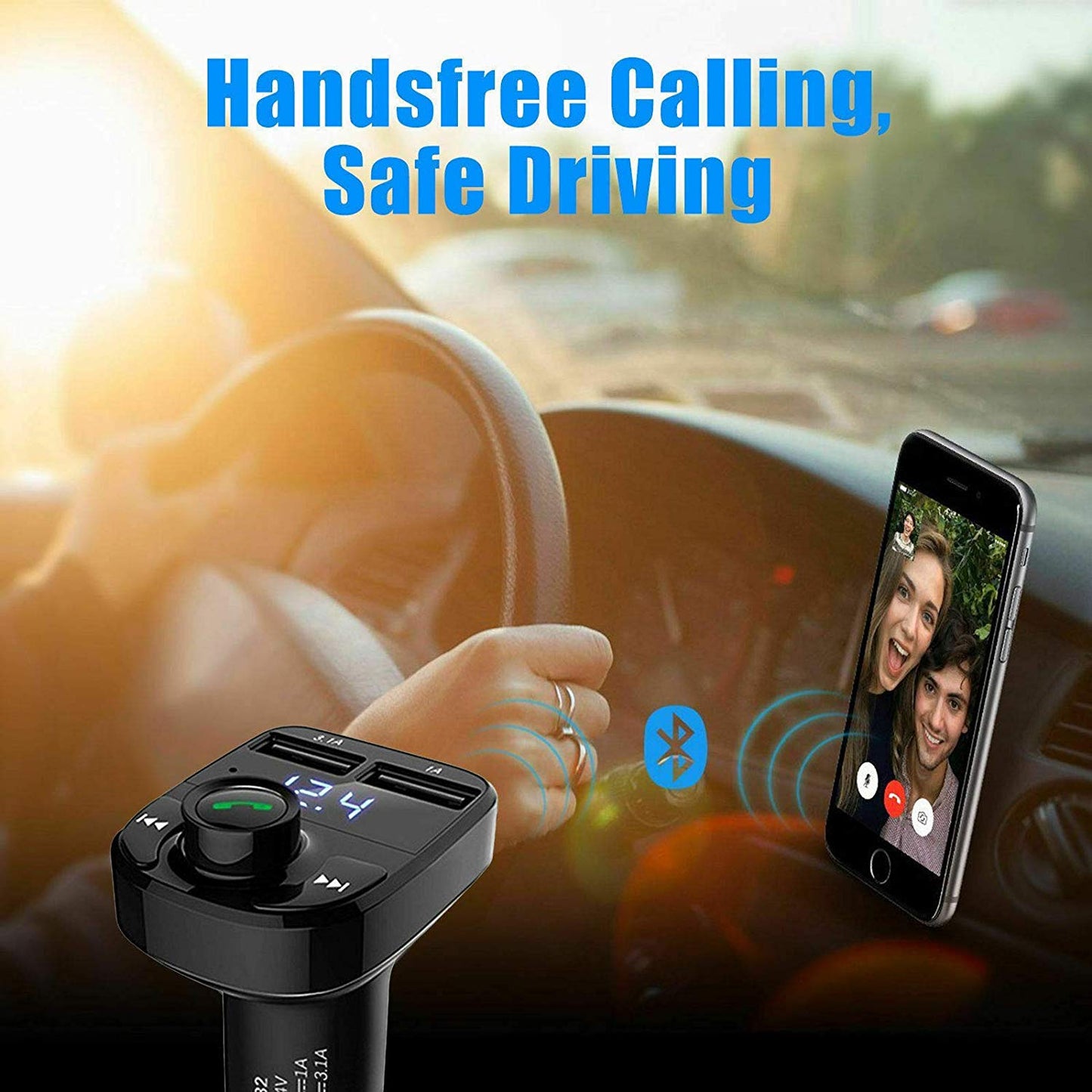 EYUVAA Wireless Car FM Transmitter with Bluetooth and USB, Handsfree Call, Car Charger, Mp3 Music Stereo Adapter, Dual USB Port Charger Compatible for All Smartphones