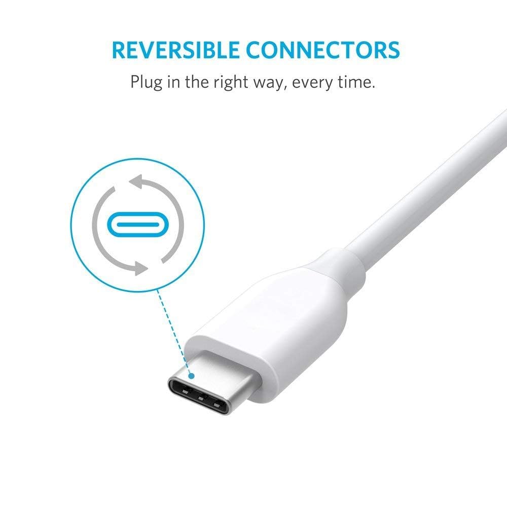 EYUVAA Type C Fast Charging Data Sync Charger Cable 3.1Amp Reversible Cable (White)
