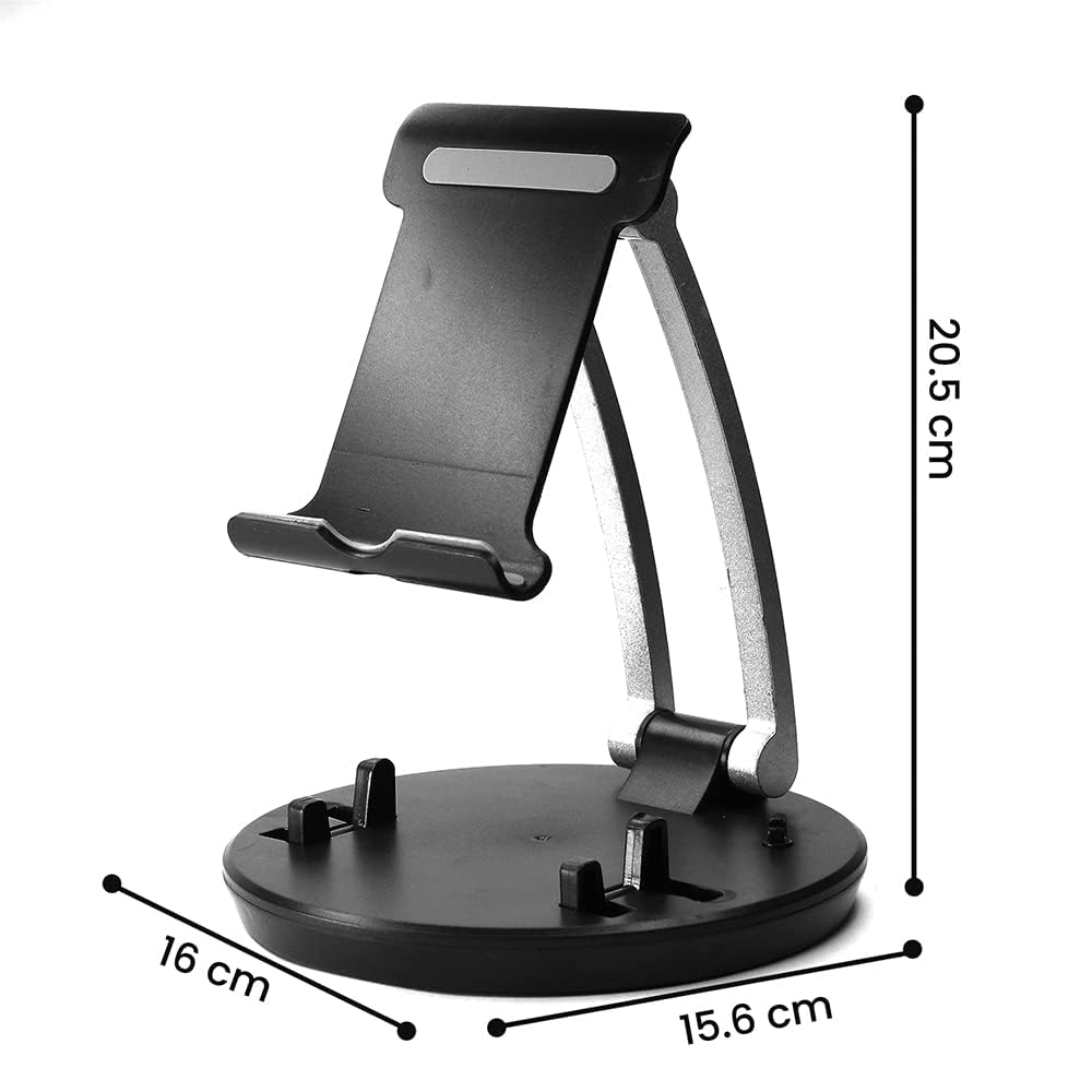 Desktop Tablet Stand with Mobile Phone Holder & Cable Organizer Clips Heavy Base Aluminum Holder