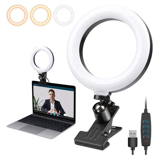 EYUVAA 6" LED Ring Light for Laptop & Table with Clamp Clip Mount & 3 Colour Mode Video Conference Lighting Kit