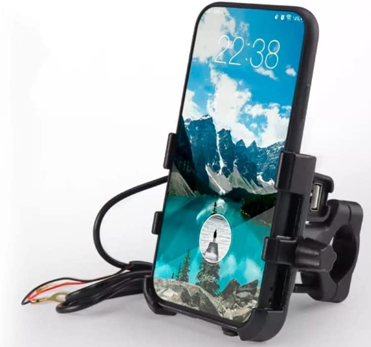 EYUVAA Metal Bike Phone Holder with USB Charger Handlebar Cradle Stand for Bicycle its All Smartphones