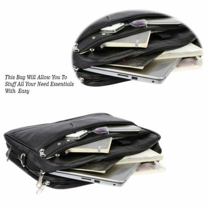 EYUVAA PU Leather Laptop & Tablet Shoulder Sling Office Bag for Men & Women Water Proof Bag, Messenger Bag for Office, Meetings, School (16 inch Black)