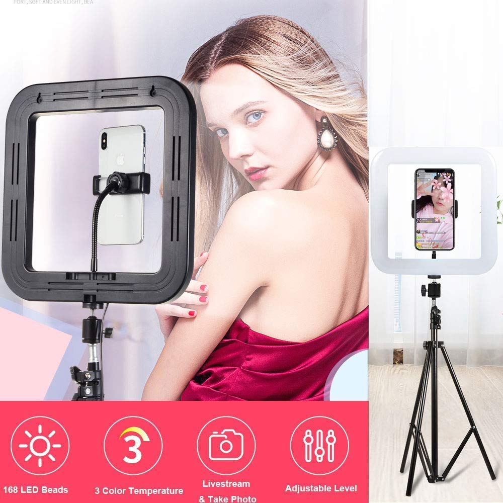 Eyuvaa 16-inch Square Shape LED Ring Light for Photography Shooting Fill Light with 70 inch Tripod Stand for YouTube Instagram Video Making