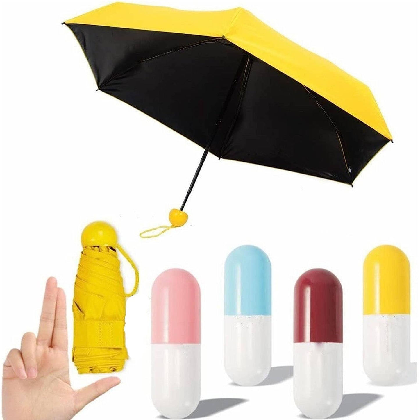 EYUVAA Mini Compact Portable Umbrella with Capsule Case | UV Protection from Sun & Rain for Office, Market, Travel (Pink)