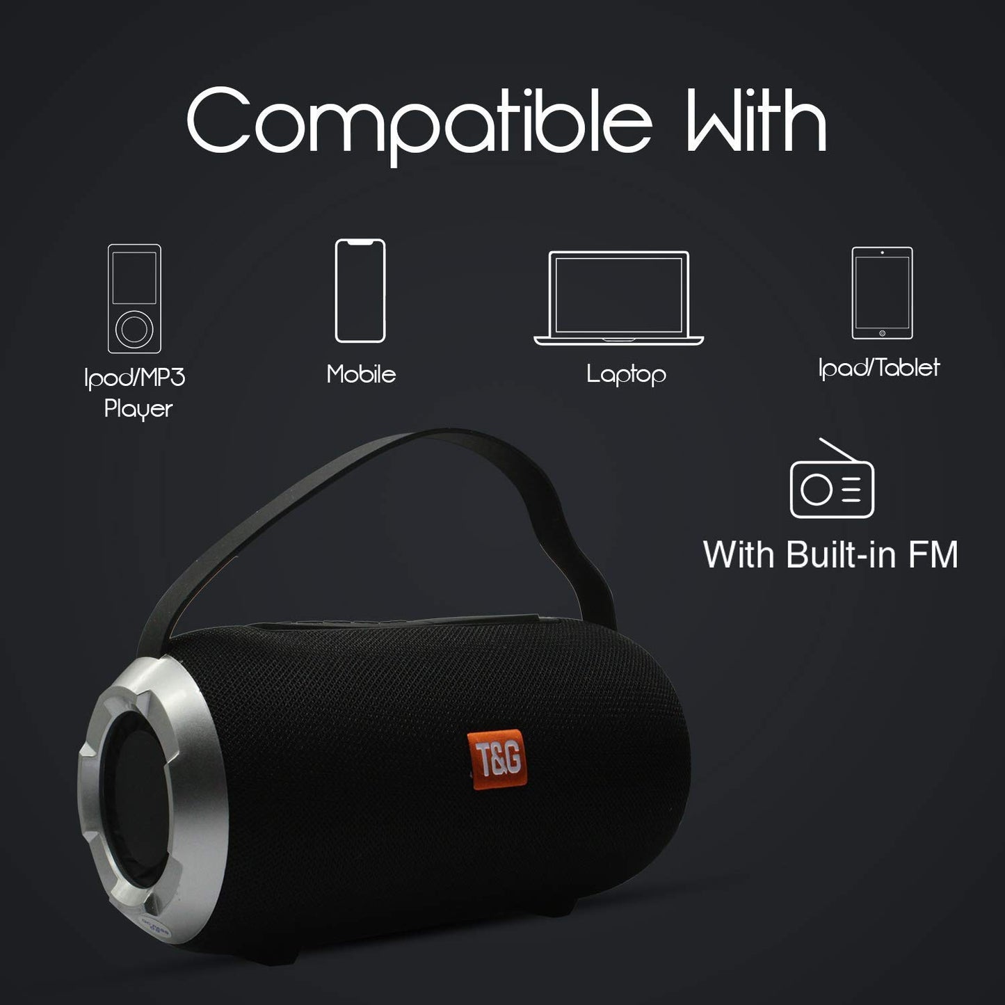 10W Wireless Portable Bluetooth Speakers (TWS, Black)