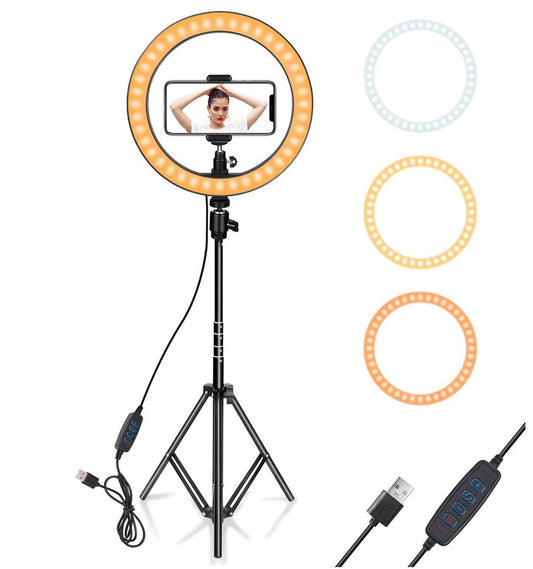 Desk Makeup Ring Light 10" with Tripod Stand and Phone Holder