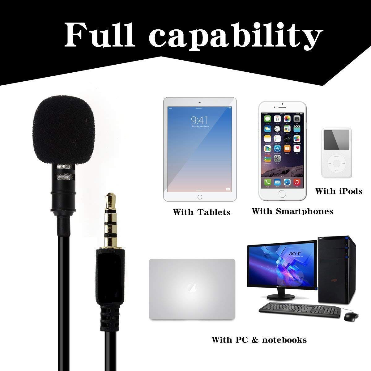 EYUVAA Premium 5 feet Lavalier Microphone Collar Mic for Mobile Recording, Condenser Mic for Smartphones, PC, Recording Youtube, Interview, Video Conference (Black)