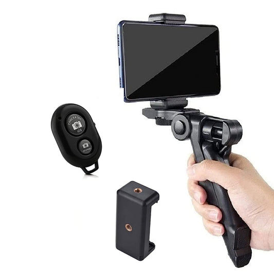 EYUVAA 5" Portable Mini Tabletop Pistol Grip Tripod Stand with Phone Mount with remote (Black)