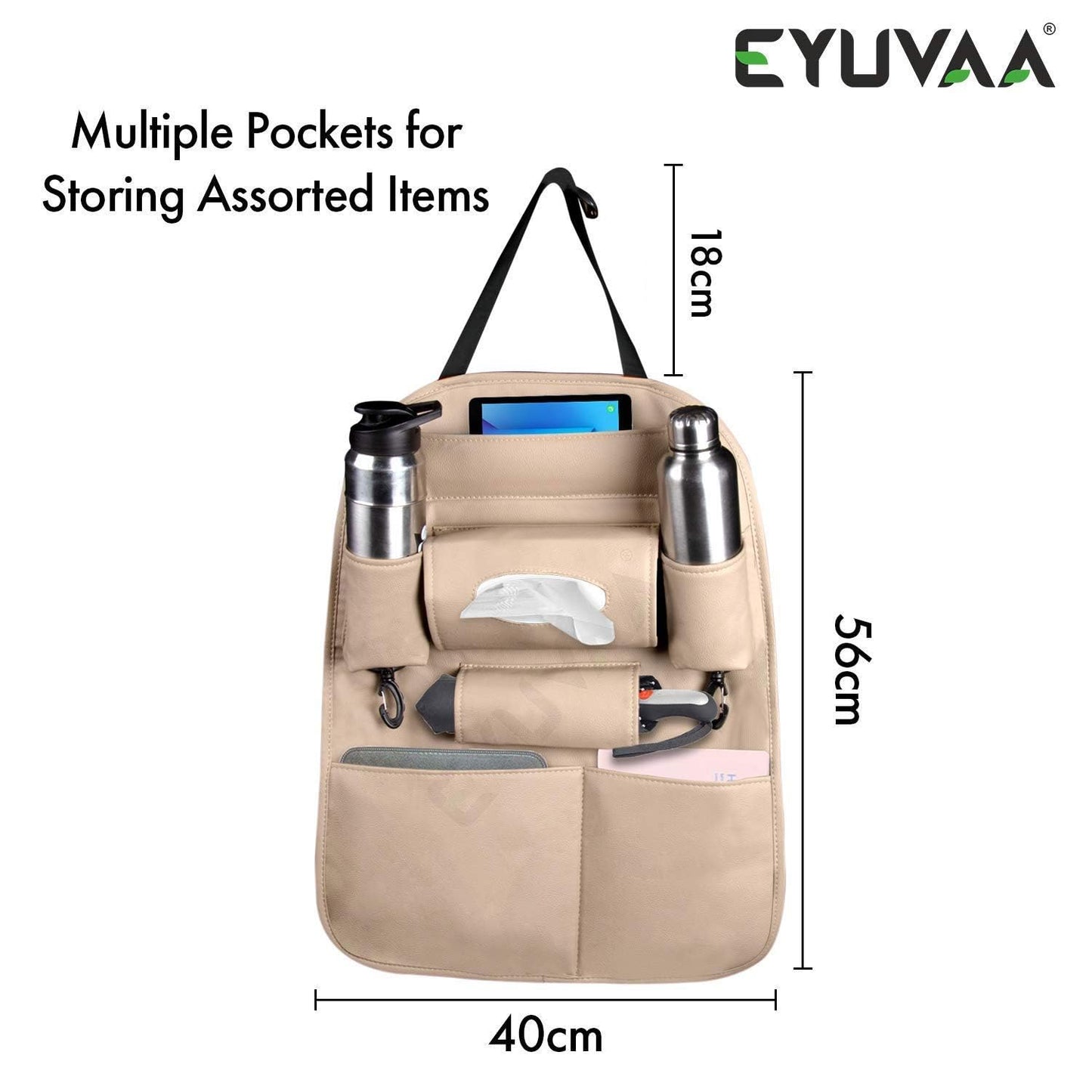 Multi Pocket Backseat Storage Car Back Seat Organizer (Beige)