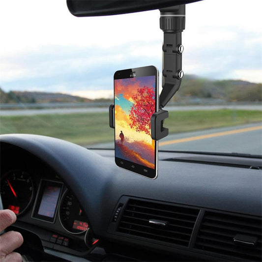 EYUVAA Car Rear View Mirror Phone Holder 360°Rotatable & Retractable Car Mounted Hanging Clip Multifunctional Phone Automobile Cradles for Car & Mobiles