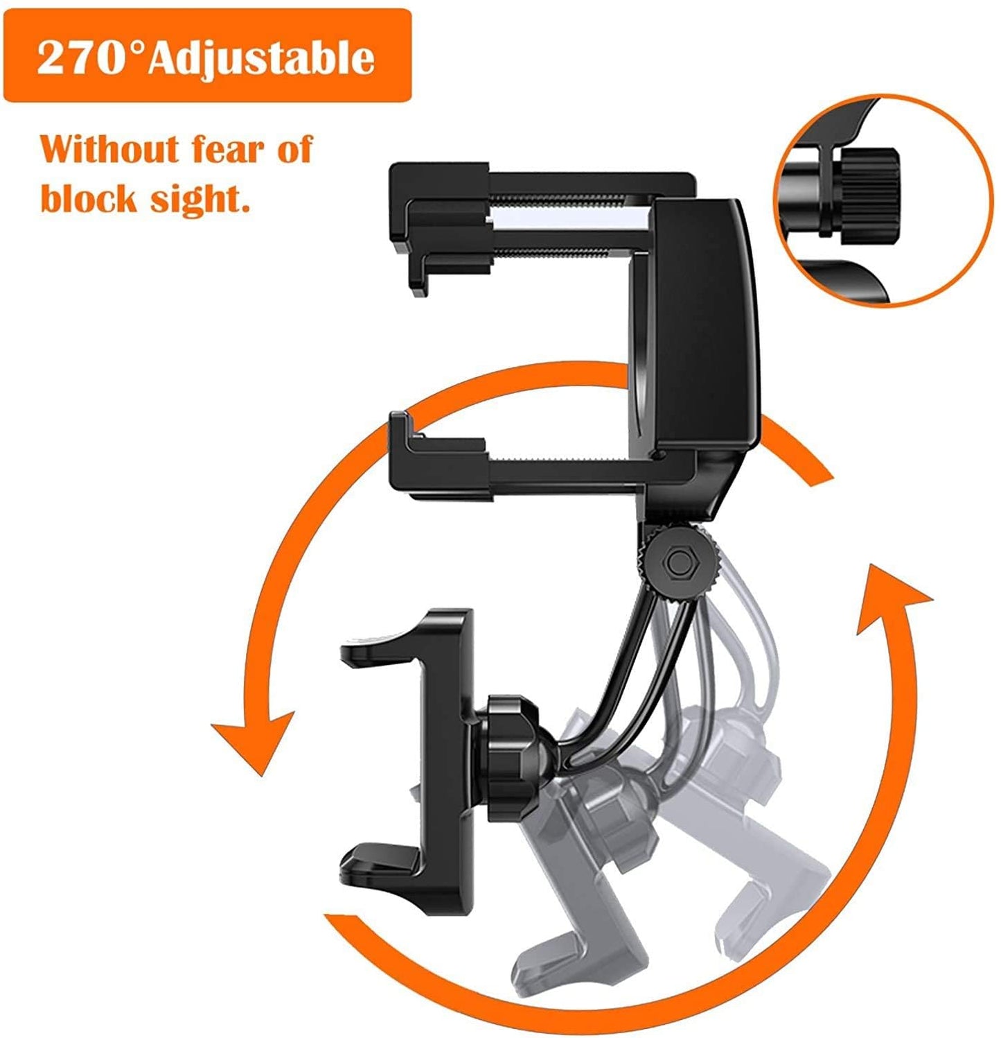 360° Rotatable Adjustable Car Rear View Mirror Mobile Holder Phone Mount (Black)
