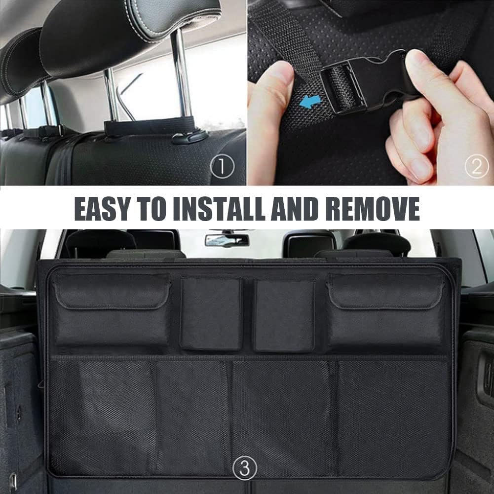 EYUVAA Car Trunk Organizer, Backseat Hanging with 8 Pockets, Super Capacity SUV Hanging Organizer with Adjustable Straps (Black)