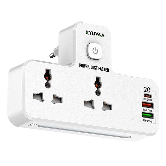 EYUVAA Extension Power Board 2500W 10A Power with USB Multi Ports & LED Touch Night Lamp