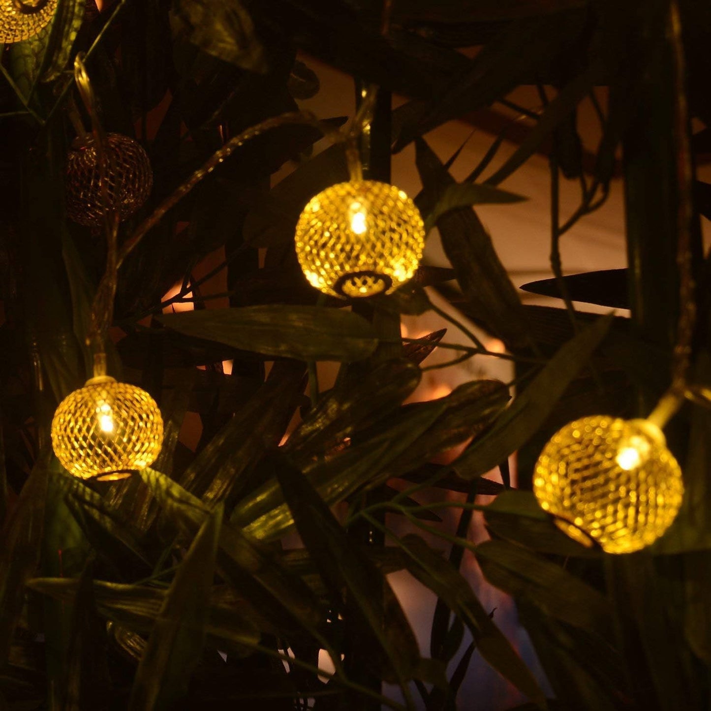 EYUVAA 16 LED Premium Metal Ball String Light for Home Decoration, Golden Globe Fairy Lights for Diwali (15 feet)