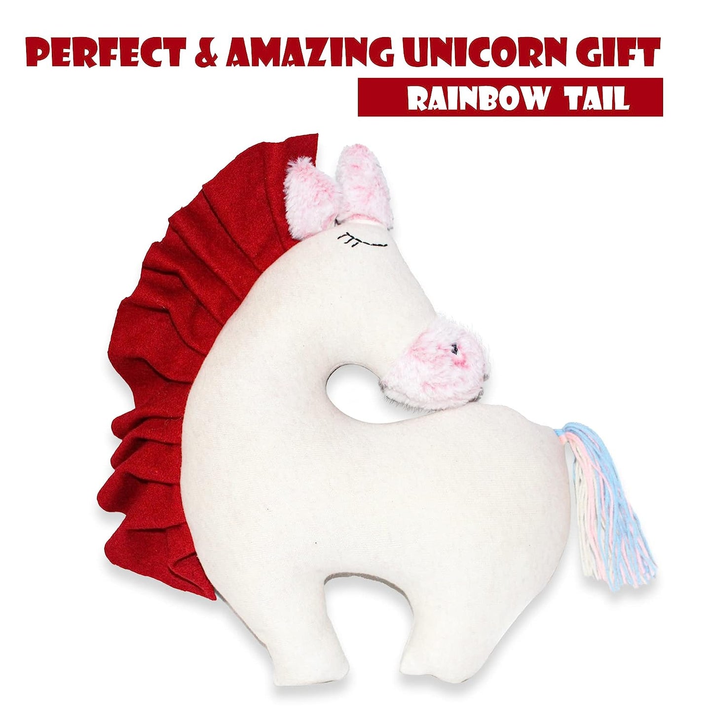 13.5 inches Unicorn Plush Soft Toys & Pillow for Kids (White Red)