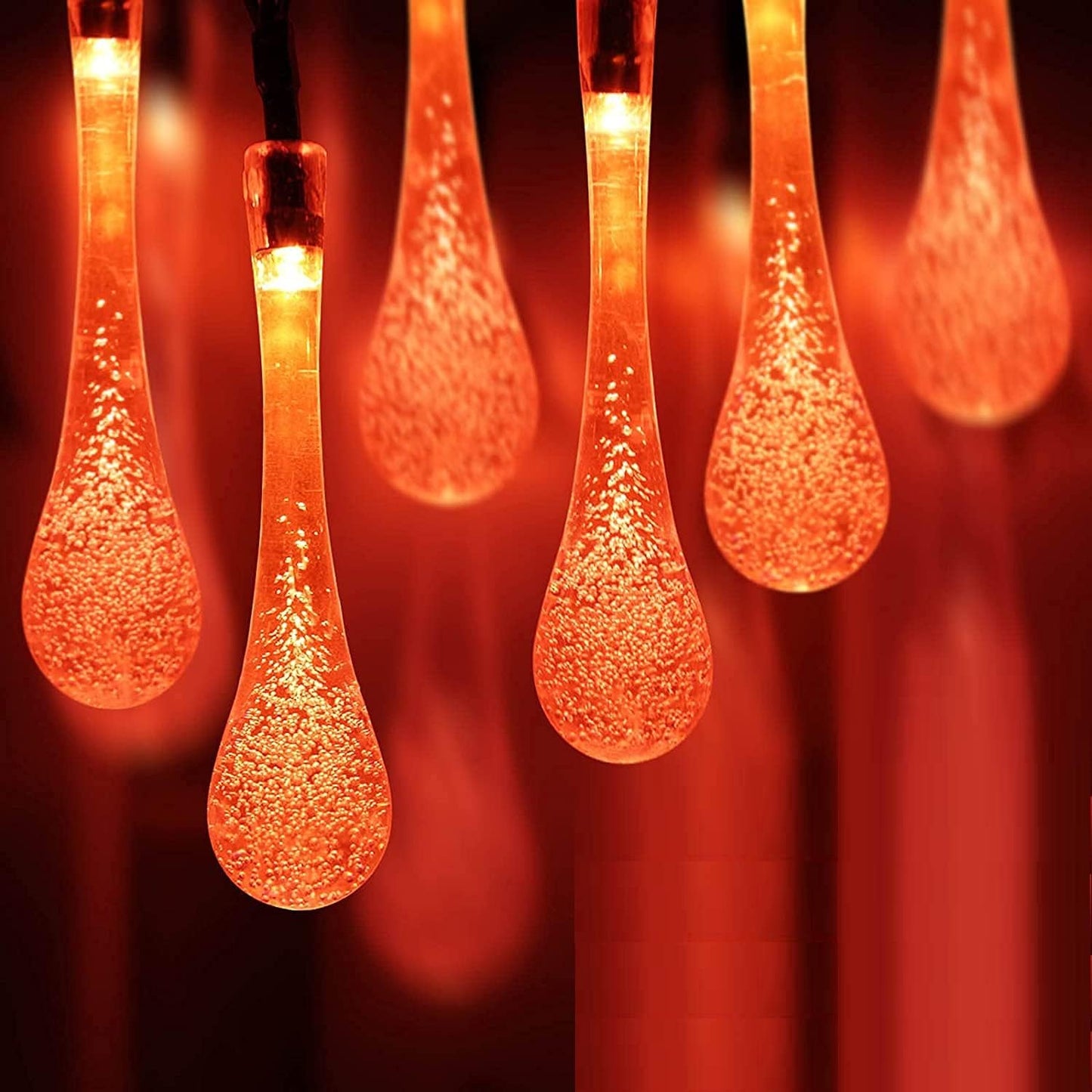 Crystal Waterdrop Shape LED String Light 18 Bulb 8 Meter long for Home Decoration (Red)