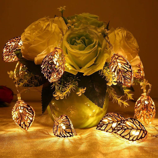 EYUVAA Premium Golden Metal Leaf String Light 14 Led for Decoration Lights Decoration for Diwali, Christmas, Wedding, Party, Home