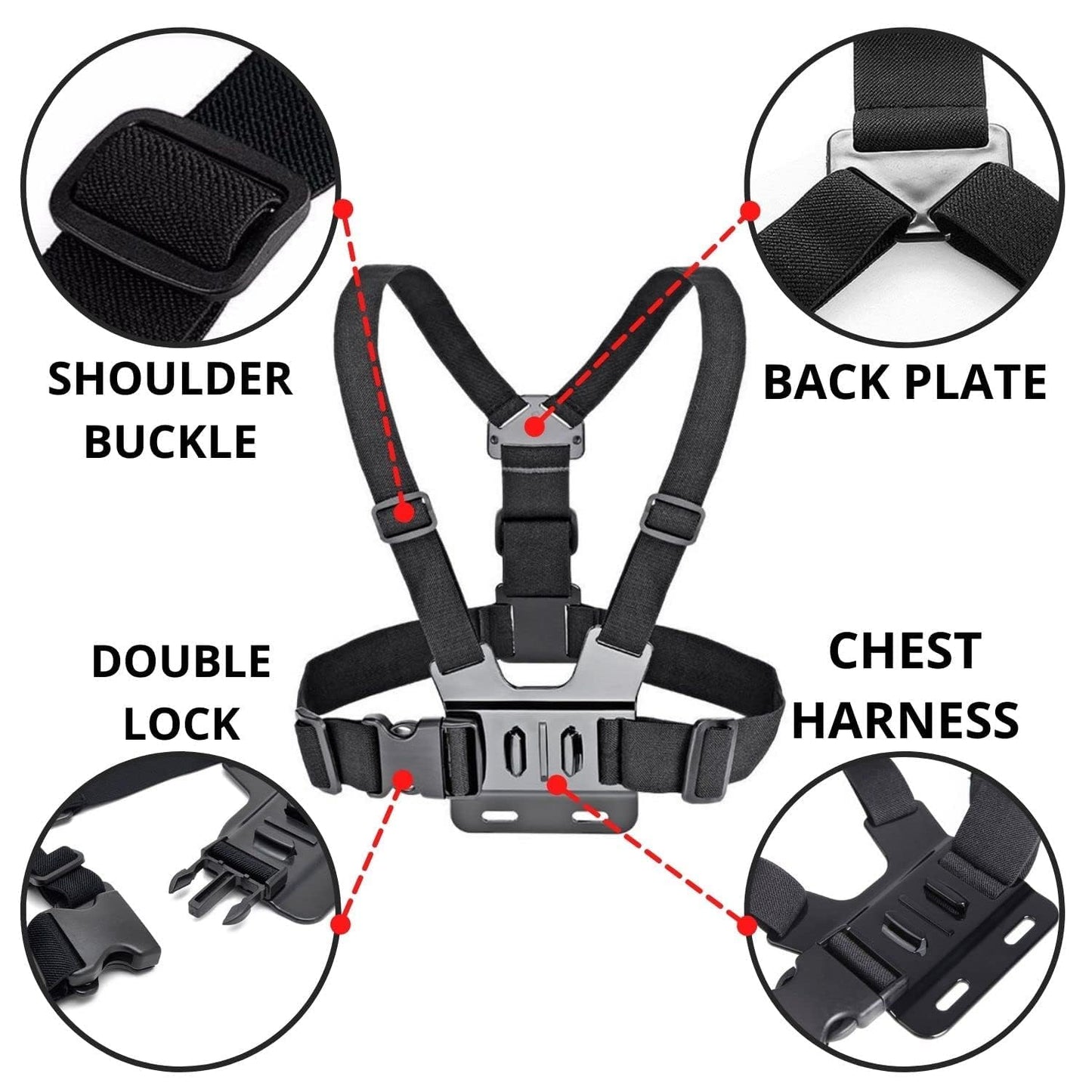 EYUVAA Camera Chest Strap Belt Compatible with Gopro Hero & Other Action Cameras (Black)