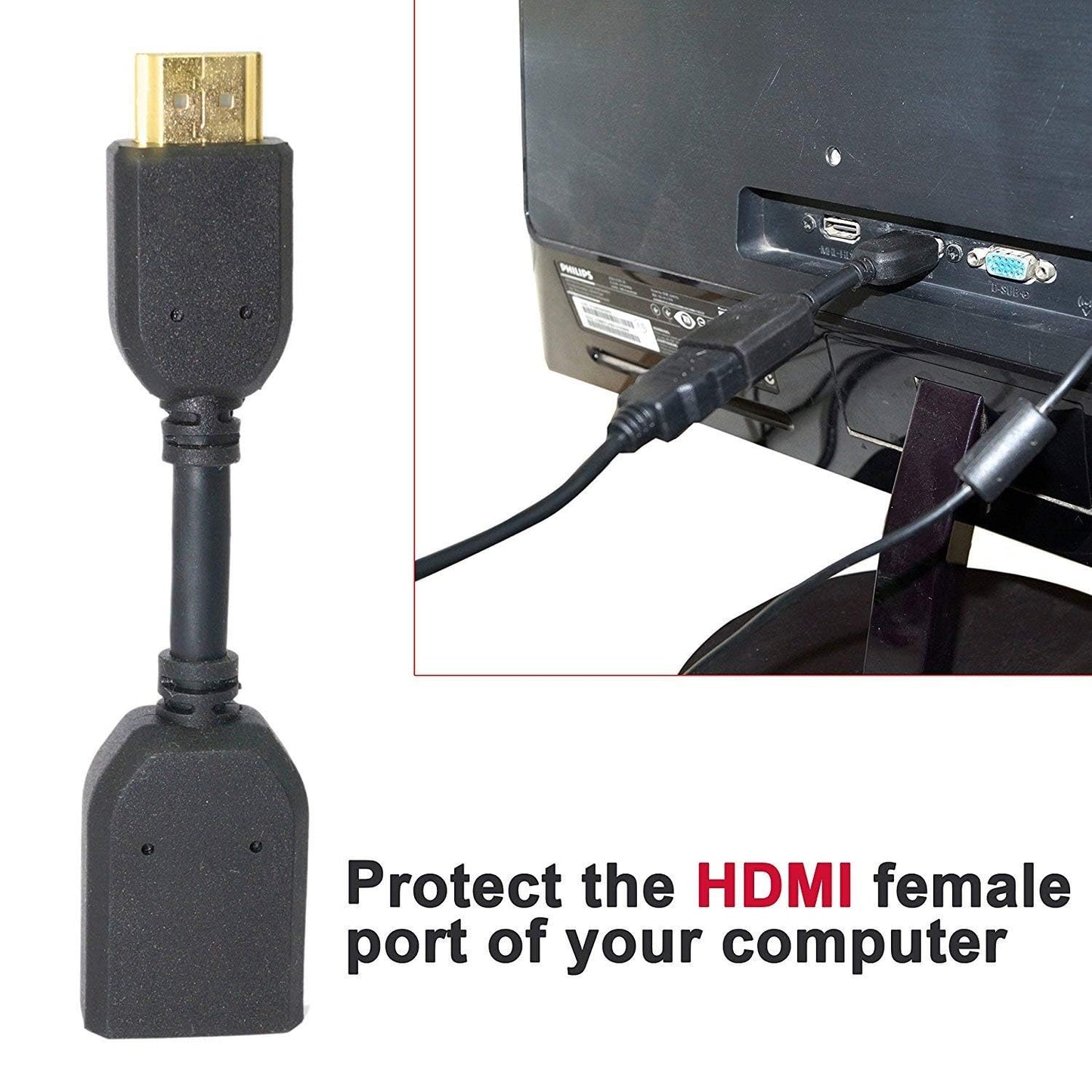 EYUVAA HDMI Male to Female Extension Cable Adapter for Computer, Desktop, Laptop, PC, Monitor, Projector, HDTV, Chromebook, Xbox and More (Black)