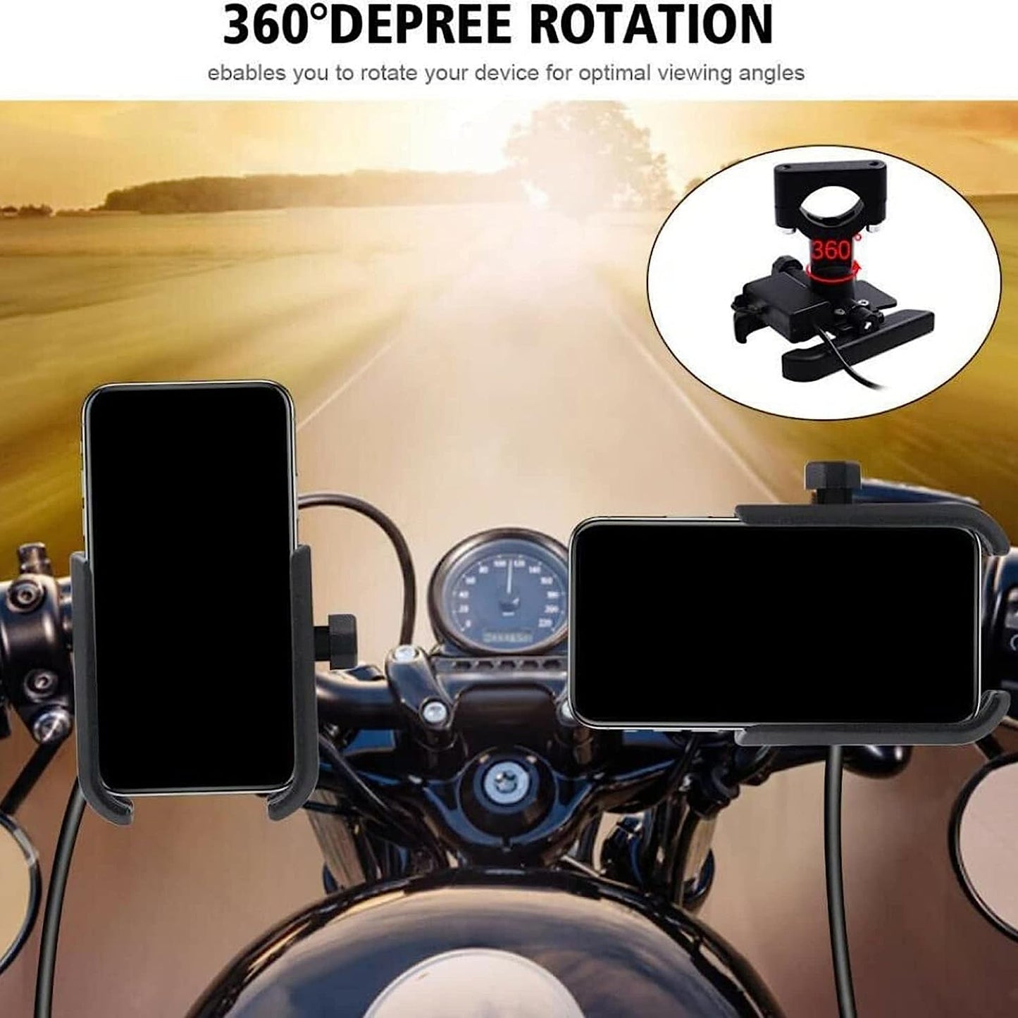 EYUVAA Heavy Metal Mobile Holder for Bikes | 360° Rotation Motorcycle Handlebar Bicycle Phone Mount Mobile Stand for Bike Ideal for Maps and GPS Navigation (Black)