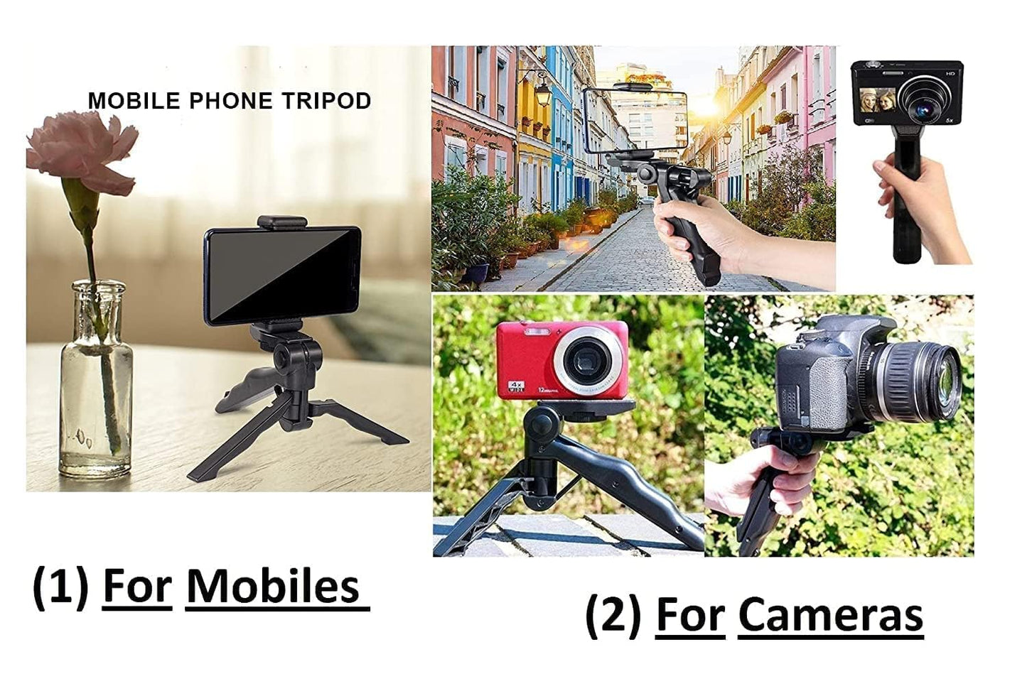 EYUVAA Mini Pistol Tripod Stand for Camera Mobile with 2 in 1 Phone Holder Clip Lightweight Photography Gun Handgrip Tripod