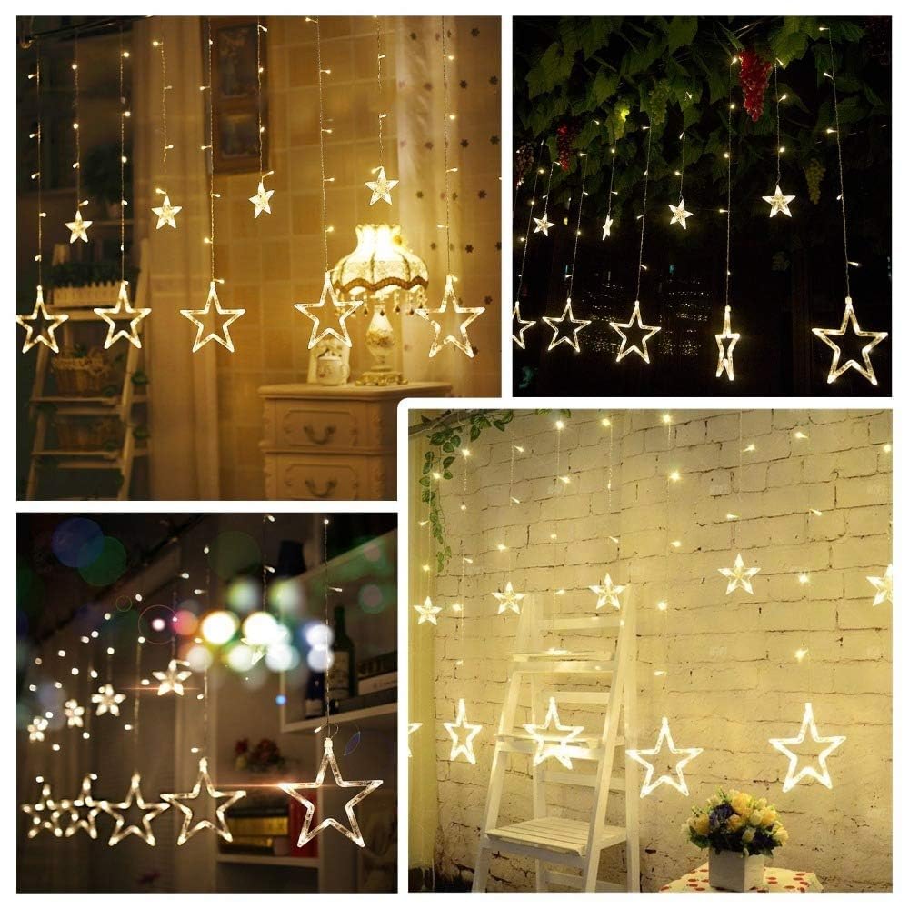 12 Star 138 LED, 8 Modes Star String Lights for Home Decor (Warm White, 6 x 6 Feet)
