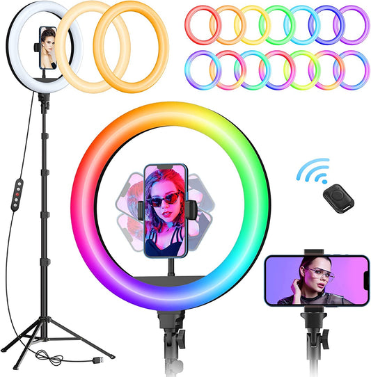 10" LED RGB Ring Light with 70" Tripod Stand & Phone Holder for Videos Photography