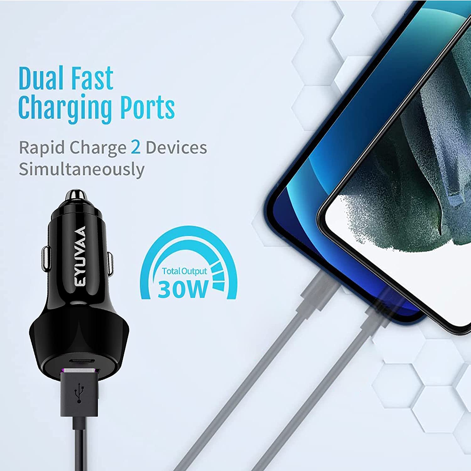 EYUVAA 30W Dual Port 30 Watt PD Car Charger with Type C Port