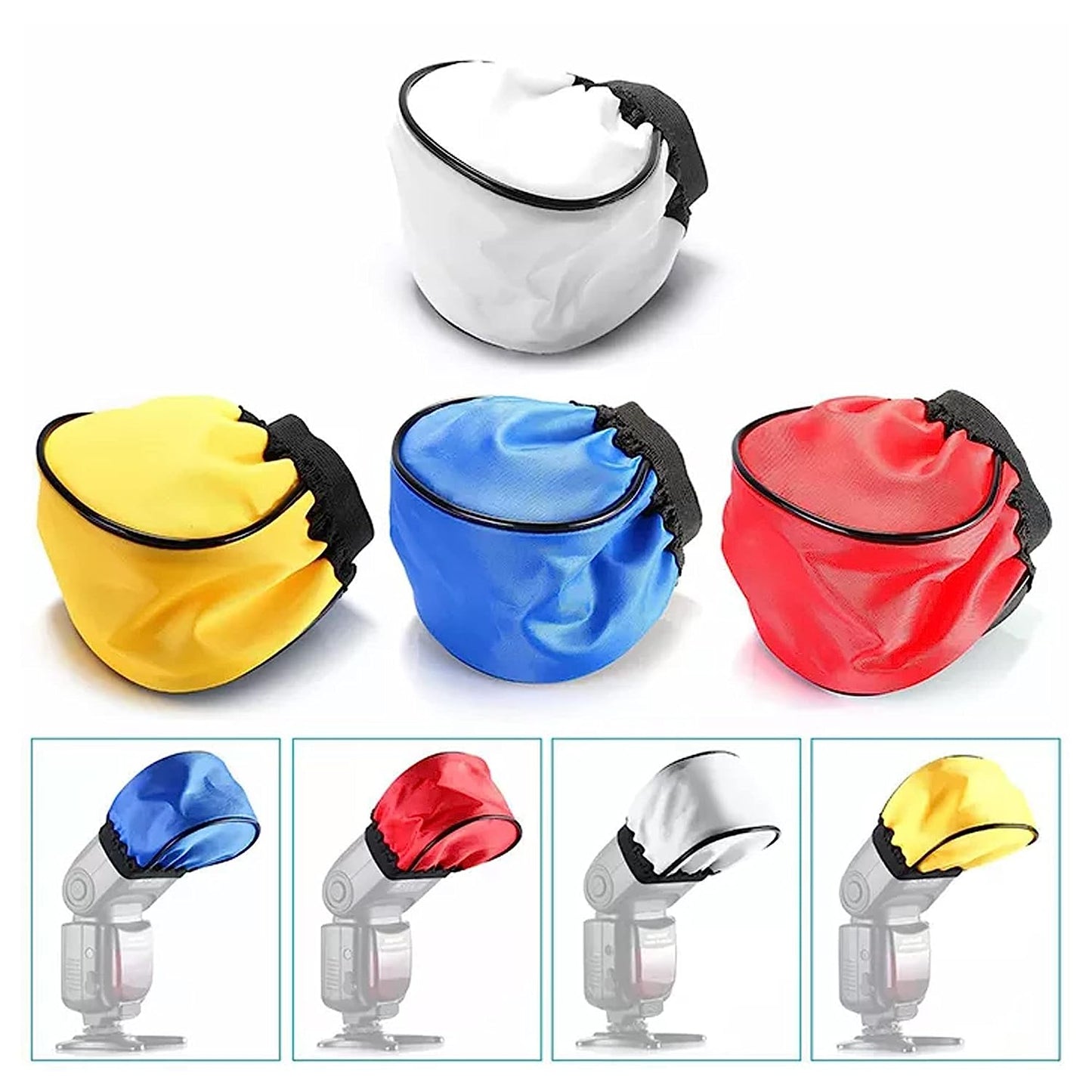EYUVAA Flash Diffuser with Four Color Domes White,Blue Orange and Yellow Cloth Diffuser for Camera Flash Photography