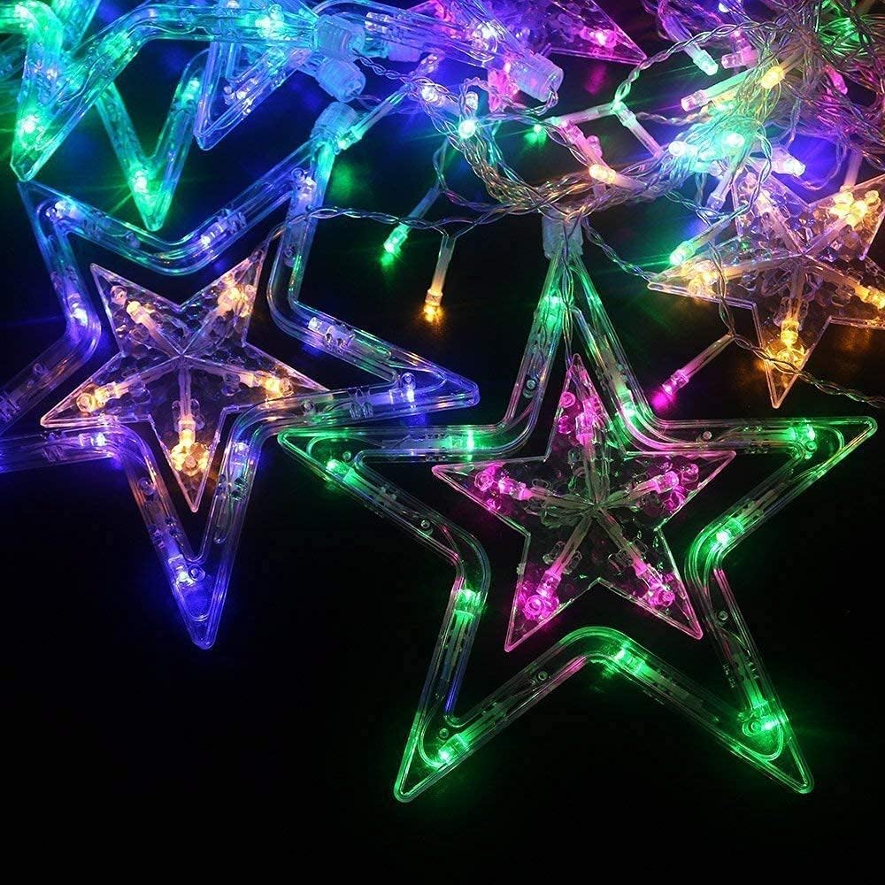 EYUVAA 12 Stars LED Curtain String Light, RGB Window Curtain Light with 8 Flashing Modes for Diwali Decoration, Living Room, Patio, Festivals (6x6 Feet, Multicolor)