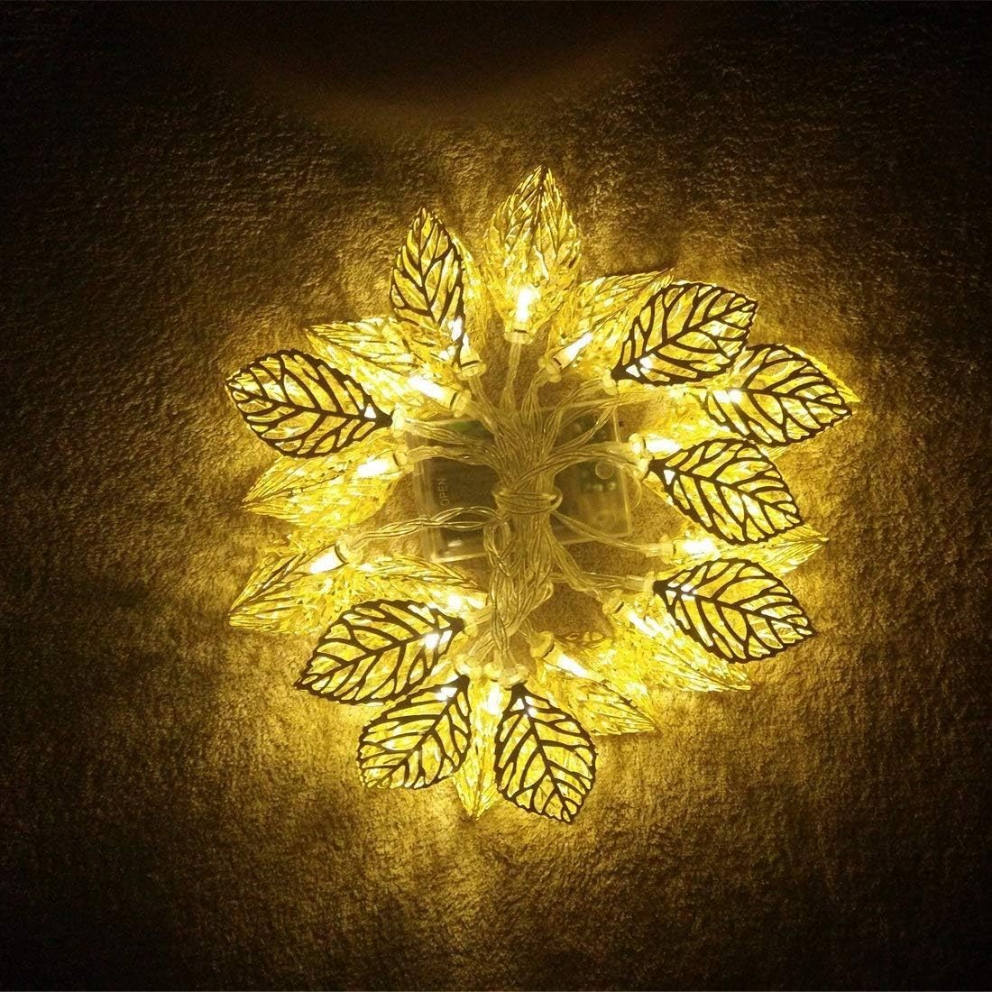 EYUVAA Premium Golden Metal Leaf String Light 14 Led for Decoration Lights Decoration for Diwali, Christmas, Wedding, Party, Home