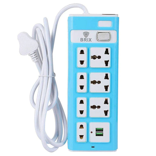 Long Extension Board with 2 USB 7 Universal Power Sockets (Multicolor)