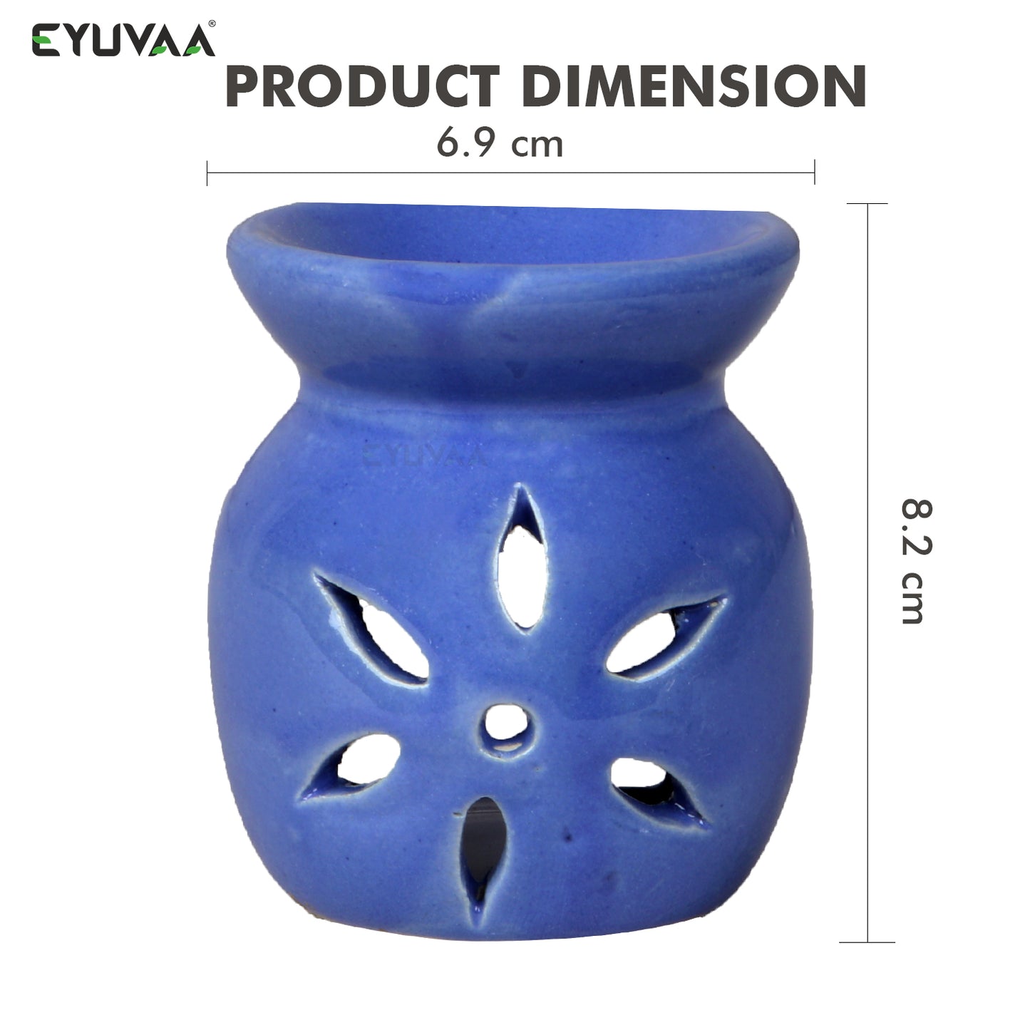 Combo Pack of Colored Ceramic Diffuser with Tea Light Candle & Aroma Oil (Blue)